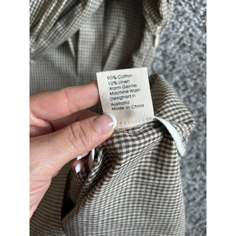 St. Agni Womens Sz Medium Linen Midi Forme Dress Brown Checkered Cotton - Picture 10 of 14